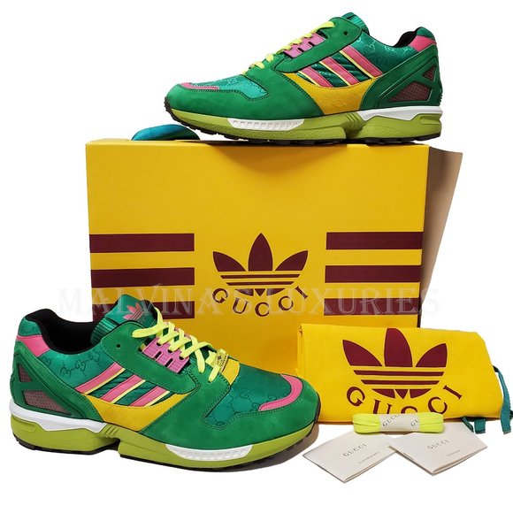 GUCCI MENS SNEAKERS X ADIDAS ZX 8000 TORSION GREEN GG CANVAS SHOES 11 11.5 US - Picture 5 of 15